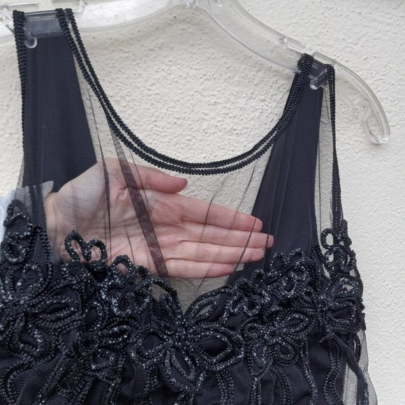 Vintage Velvet Embellished Mesh Overlay Maxi Cocktail Evening Gown 90s 80s - Picture 8 of 16